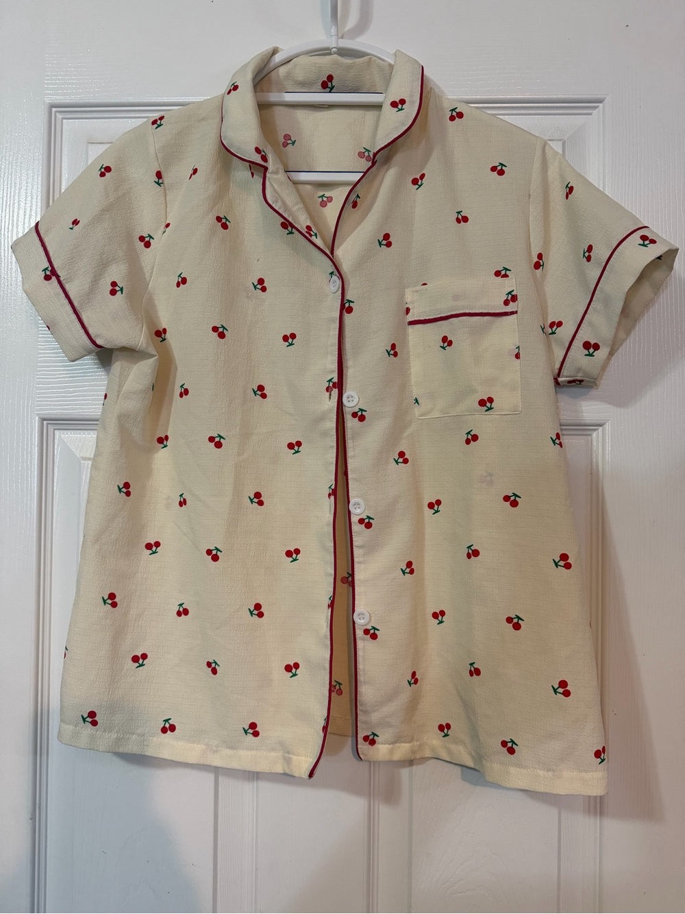 Cream Cherry-Print Short-Sleeve pajama set